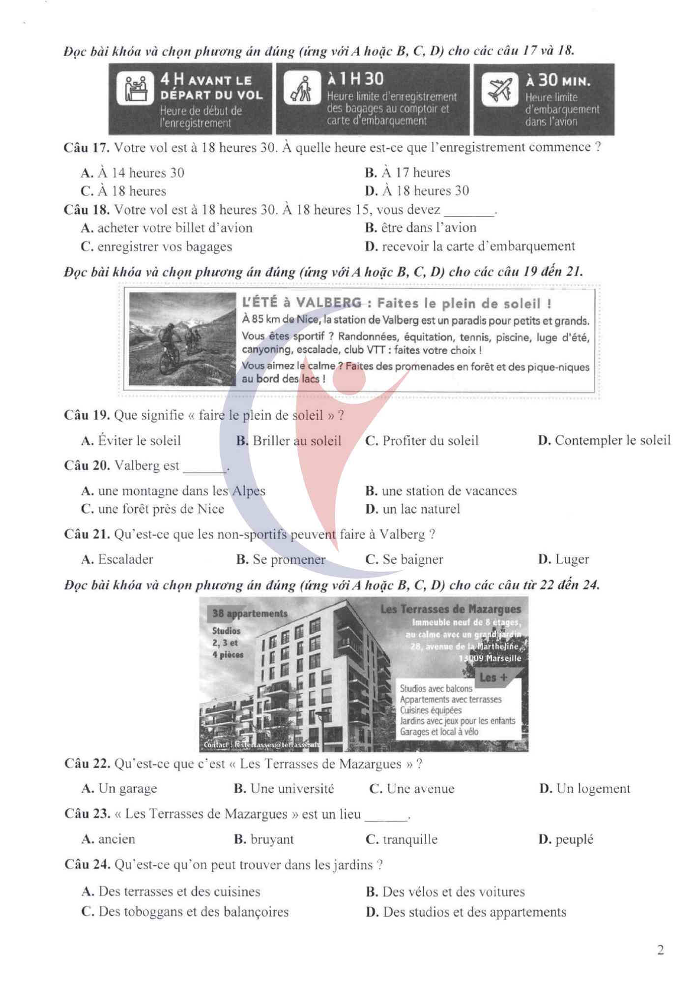 Đề Thi Tiếng Pháp THPT Quốc Gia 2025